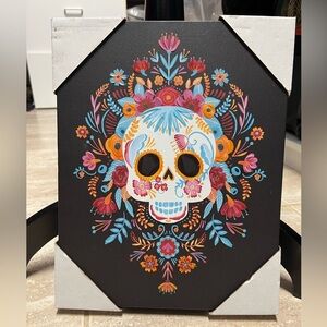 💕☠️NEW BRIGHT SUPER CUTE MULTI COLOR SUGAR SKULL CANVAS PICTURE🥰💕